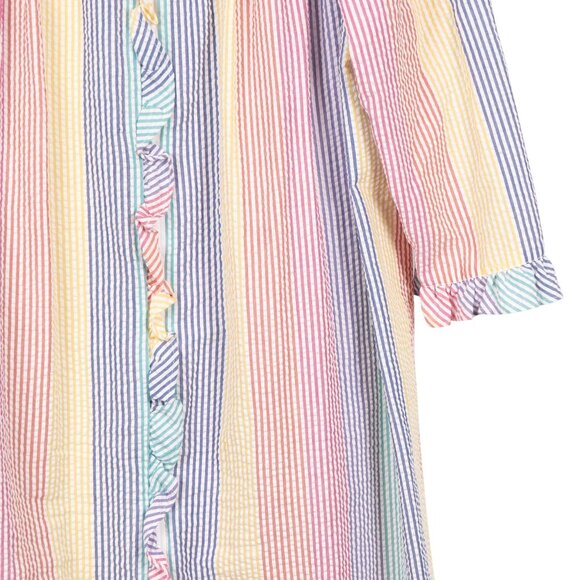 Styled by Saybury VTG House Dress 1X Womens Robe Seersucker Striped  Ruffle - Picture 3 of 6
